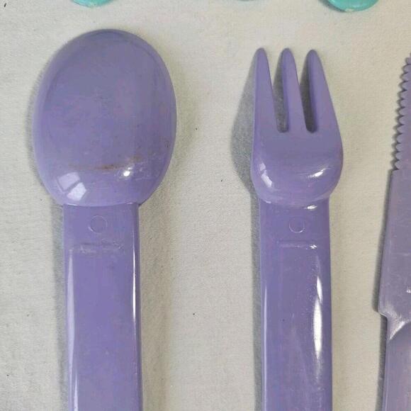 Vintage Swedish  Plastic Utensils Set. Picnic Camping Fork Spoon Knife Colorful - Picture 7 of 8